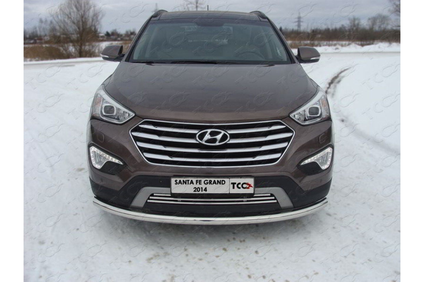 Решетка радиатора 16 мм для HYUNDAI GRAND SANTA FE 2014 - 2016 г.в. от ТСС (Арт. HYUNSFGR14-04)