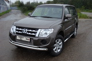 Пороги овальные с накладкой 120х60 мм MITSUBISHI PAJERO IV 2011 - 2014 г.в. от ТСС (Арт. MITPAJ413-04)