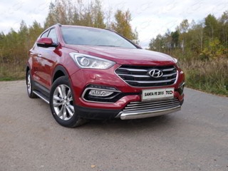 Пороги с площадкой (нерж. лист) 42,4 мм HYUNDAI SANTA FE PREMIUM 2015 -  г.в. от ТСС (Арт. HYUNSF4WD15-16)