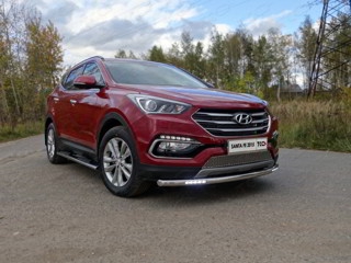 Пороги овальные с накладкой 120х60 мм HYUNDAI SANTA FE PREMIUM 2015 -  г.в. от ТСС (Арт. HYUNSF4WD15-10)