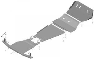 Защита стальная Мотодор для картера двигателя, КПП, радиатора, переднего дифференциала и РК на Mitsubishi Pajero Sport III/L 200