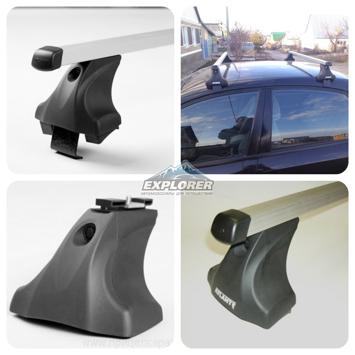 Багажник на крышу Атлант для Mitsubishi Outlander 5-dr SUV 12-14, 15-... инт. рейлинг (прямоугольные дуги) 7002+8726+7149