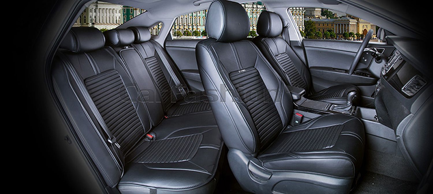 Комплект Накидок Carfashion для автомобиля "SECTOR LEATHER PLUS" черный/черный/черный